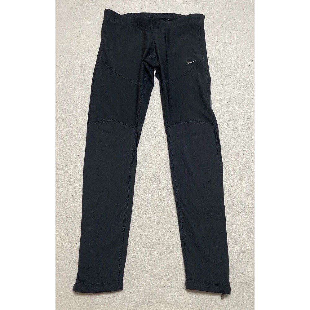 Nike Compression Leggings Womens Small Black Zip Cuff Running Dri-Fit Logo